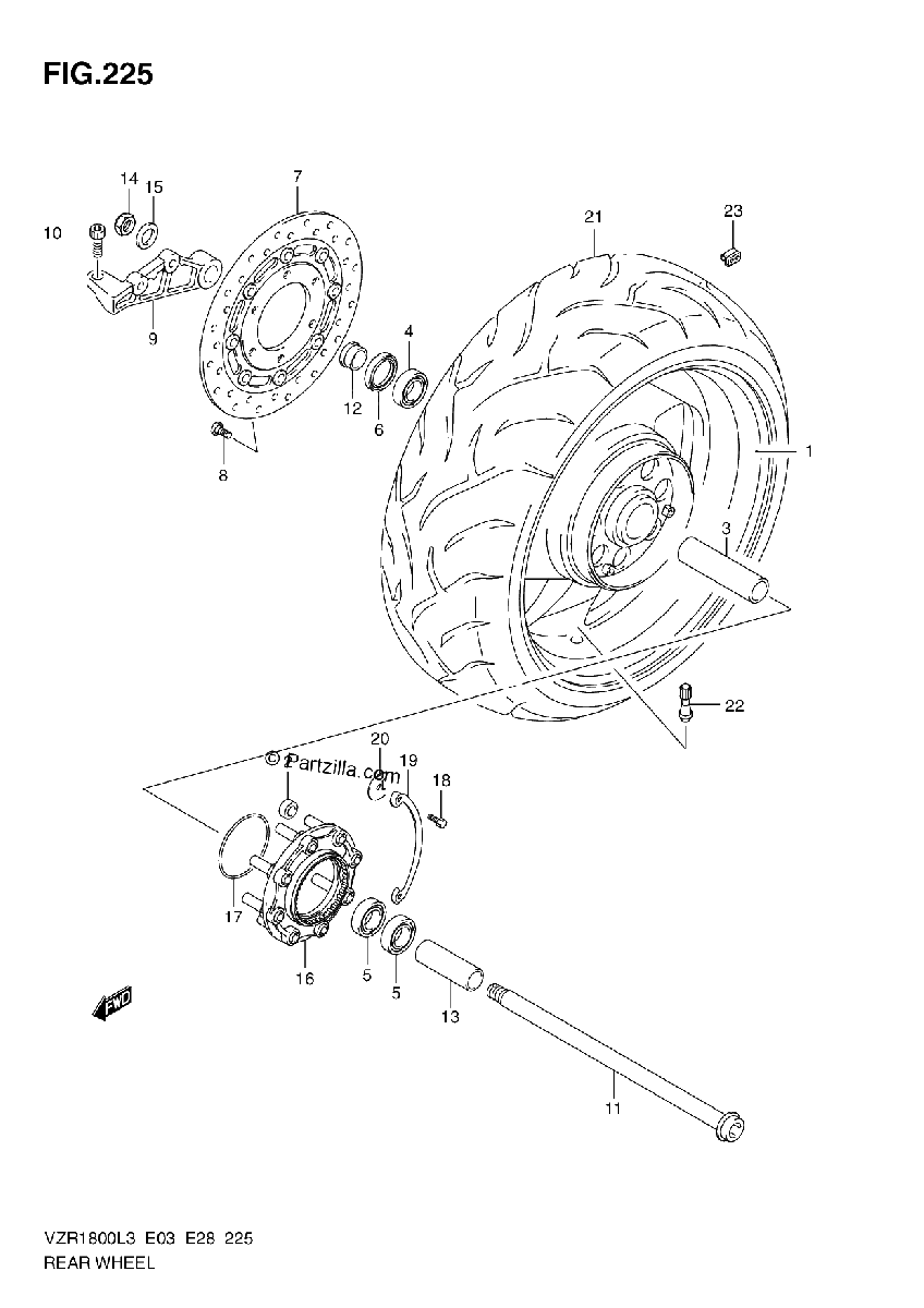 Diagrama de REAR WHEEL VZR1800L3 E33