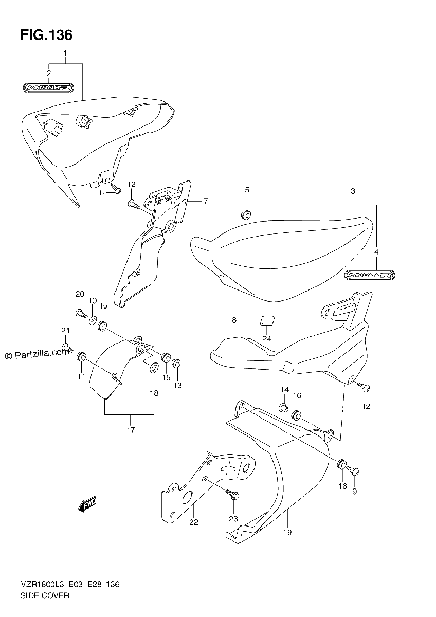 Diagrama de SIDE COVER VZR1800L3 E03
