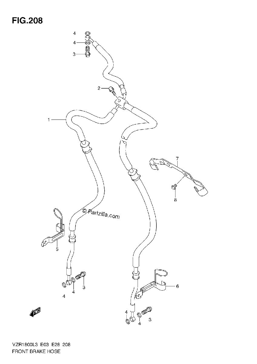 Diagrama de FRONT BRAKE HOSE VZR1800ZL3 E28