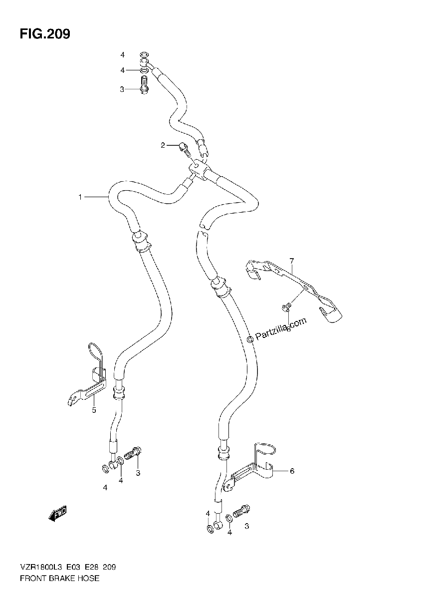 Diagrama de FRONT BRAKE HOSE VZR1800ZL3 E33