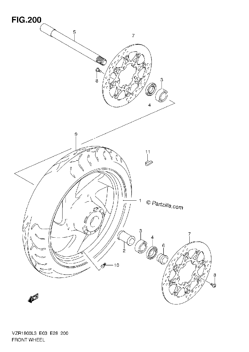 Diagrama de FRONT WHEEL VZR1800ZL3 E03