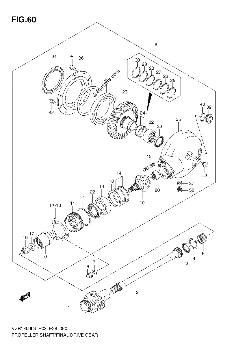 Diagrama de PROPELLER SHAFT FINAL DRIVE GEAR VZR1800ZL3 E28