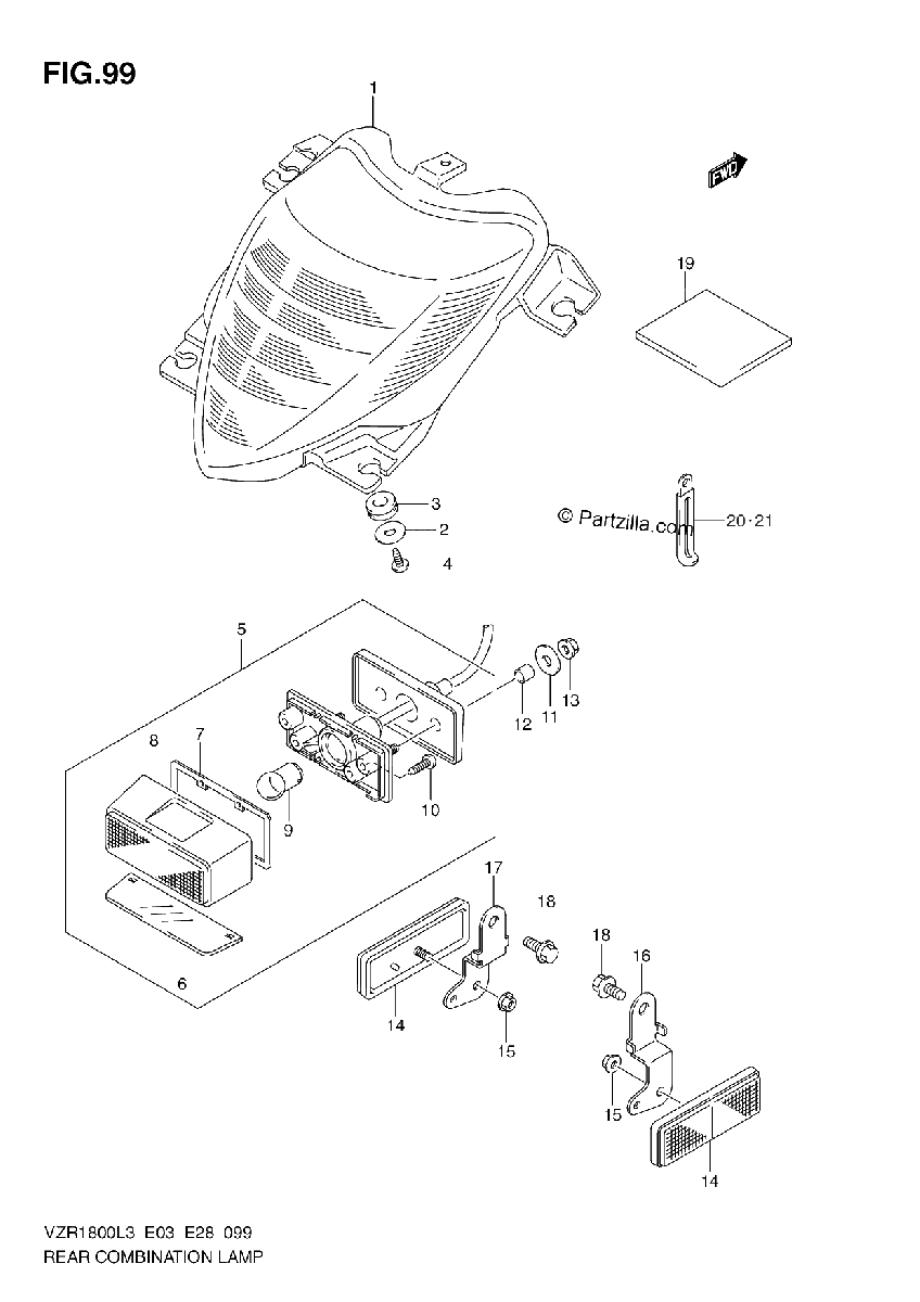 Diagrama de REAR COMBINATION LAMP VZR1800ZL3 E33