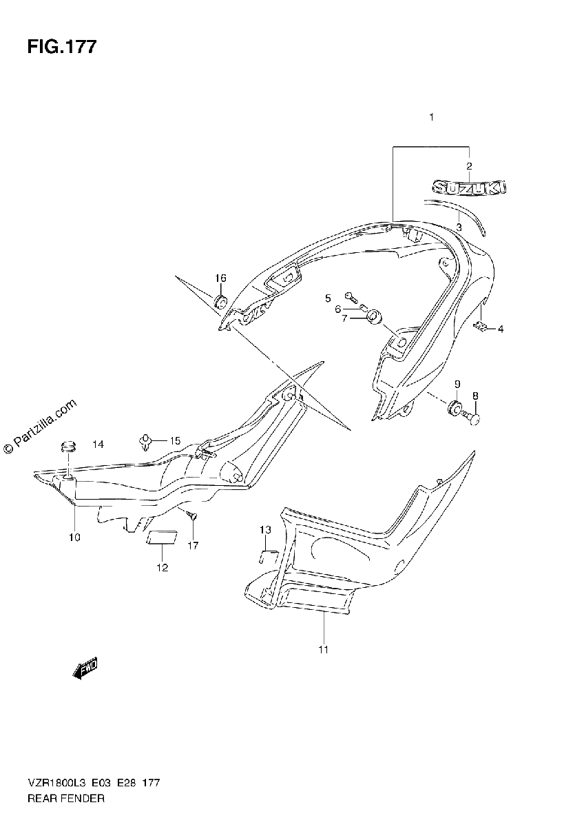 Diagrama de REAR FENDER VZR1800ZL3 E03