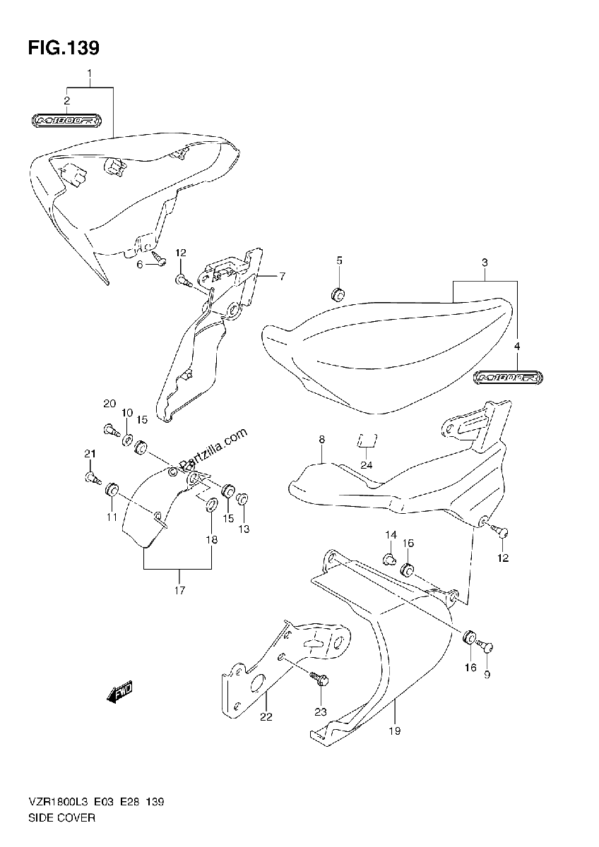 Diagrama de SIDE COVER VZR1800ZL3 E03