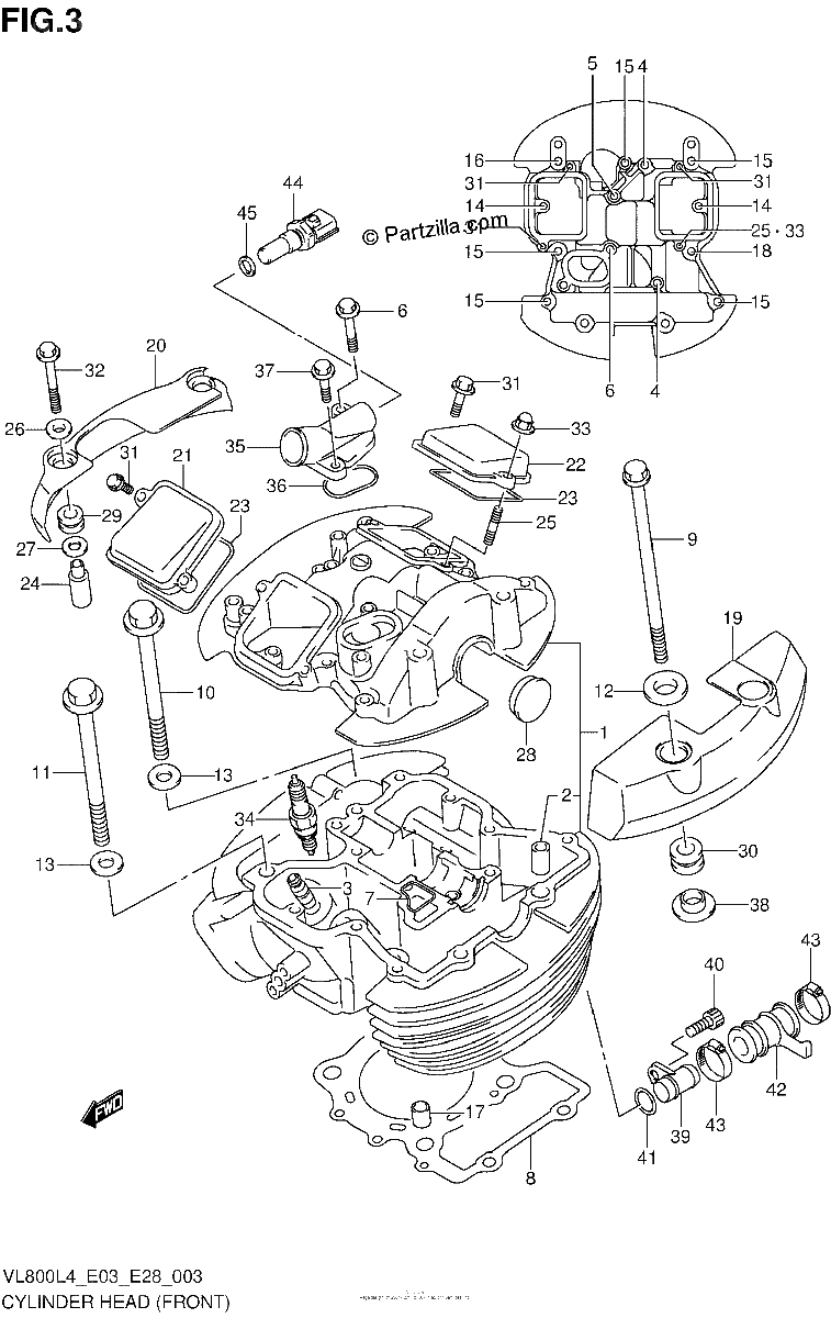 Diagrama de CYLINDER HEAD FRONT VL800L4 E28