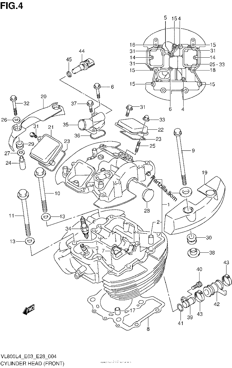 Diagrama de CYLINDER HEAD FRONT VL800L4 E33