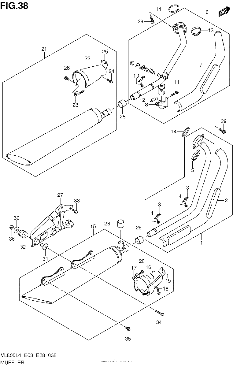 Diagrama de MUFFLER VL800L4 E28