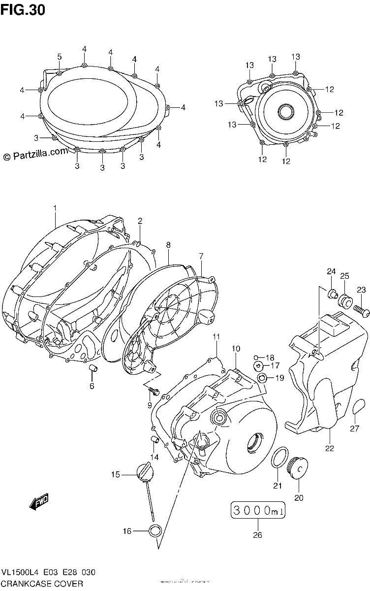 Diagrama de CRANKCASE COVER VL1500BL4 E28