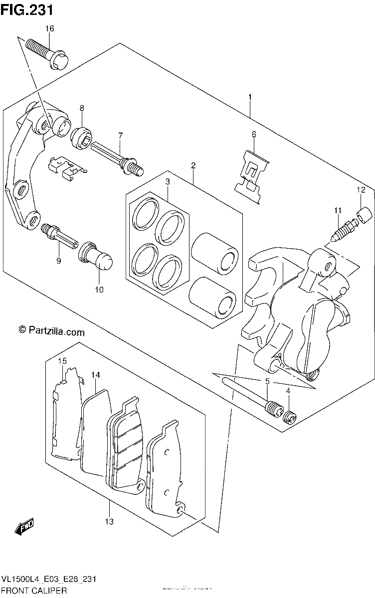 Diagrama de FRONT CALIPER VL1500BL4 E03