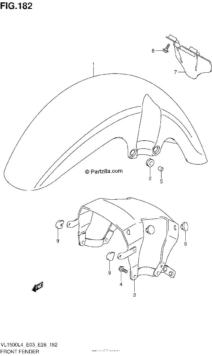 Diagrama de FRONT FENDER VL1500BL4 E03