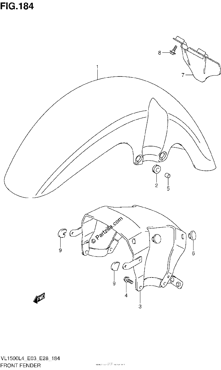 Diagrama de FRONT FENDER VL1500BL4 E33