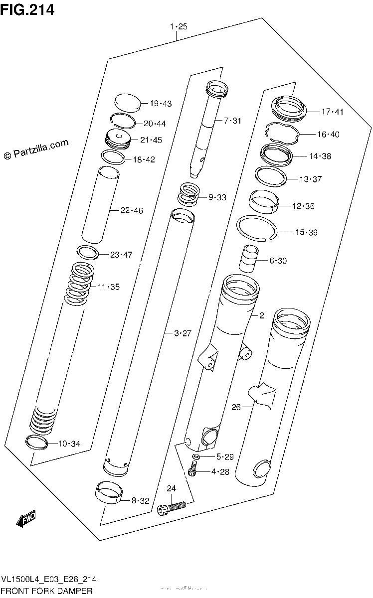 Diagrama de FRONT FORK DAMPER VL1500BL4 E28