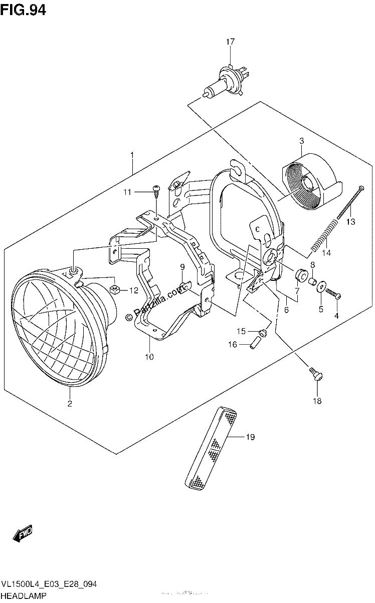 Diagrama de HEADLAMP VL1500BL4 E28