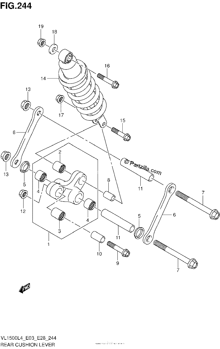 Diagrama de REAR CUSHION LEVER VL1500BL4 E03