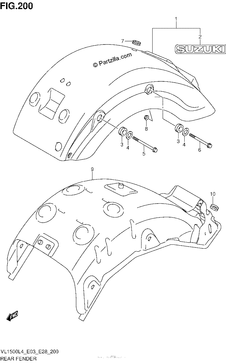 Diagrama de REAR FENDER VL1500BL4 E03