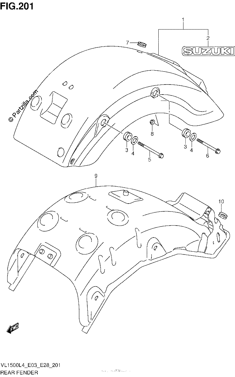 Diagrama de REAR FENDER VL1500BL4 E28