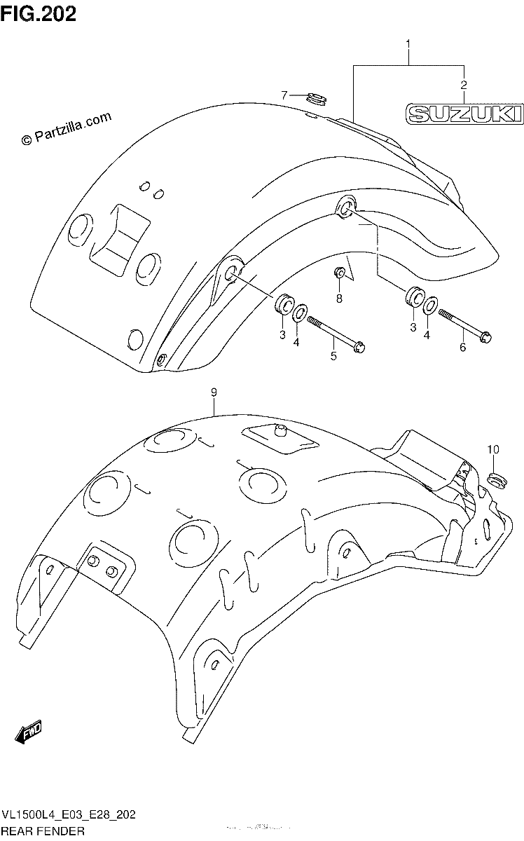 Diagrama de REAR FENDER VL1500BL4 E33