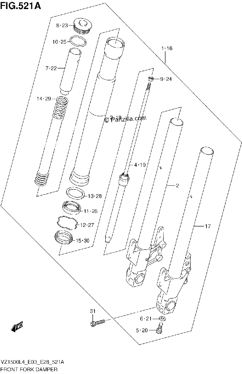 Diagrama de FRONT FORK DAMPER