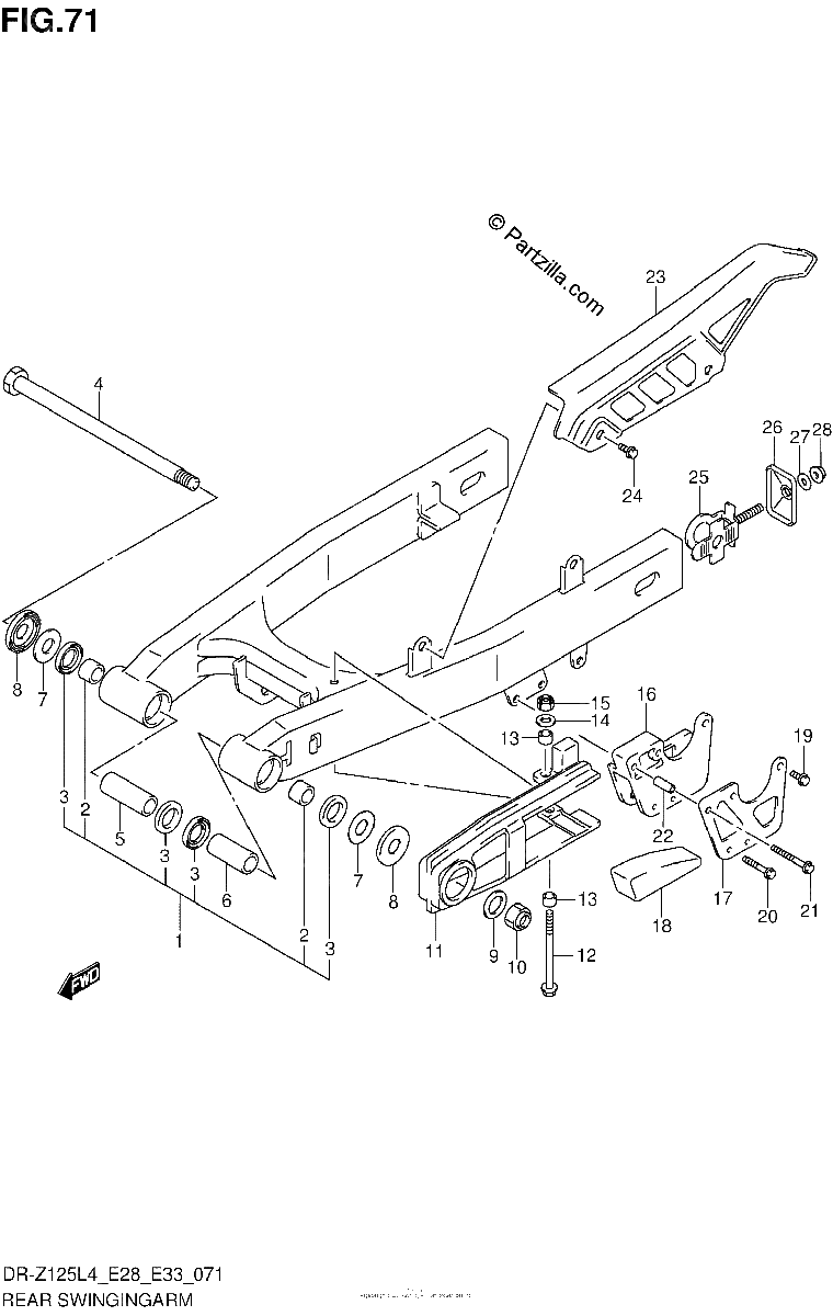 Diagrama de REAR SWINGINGARM DR Z125L4 E33