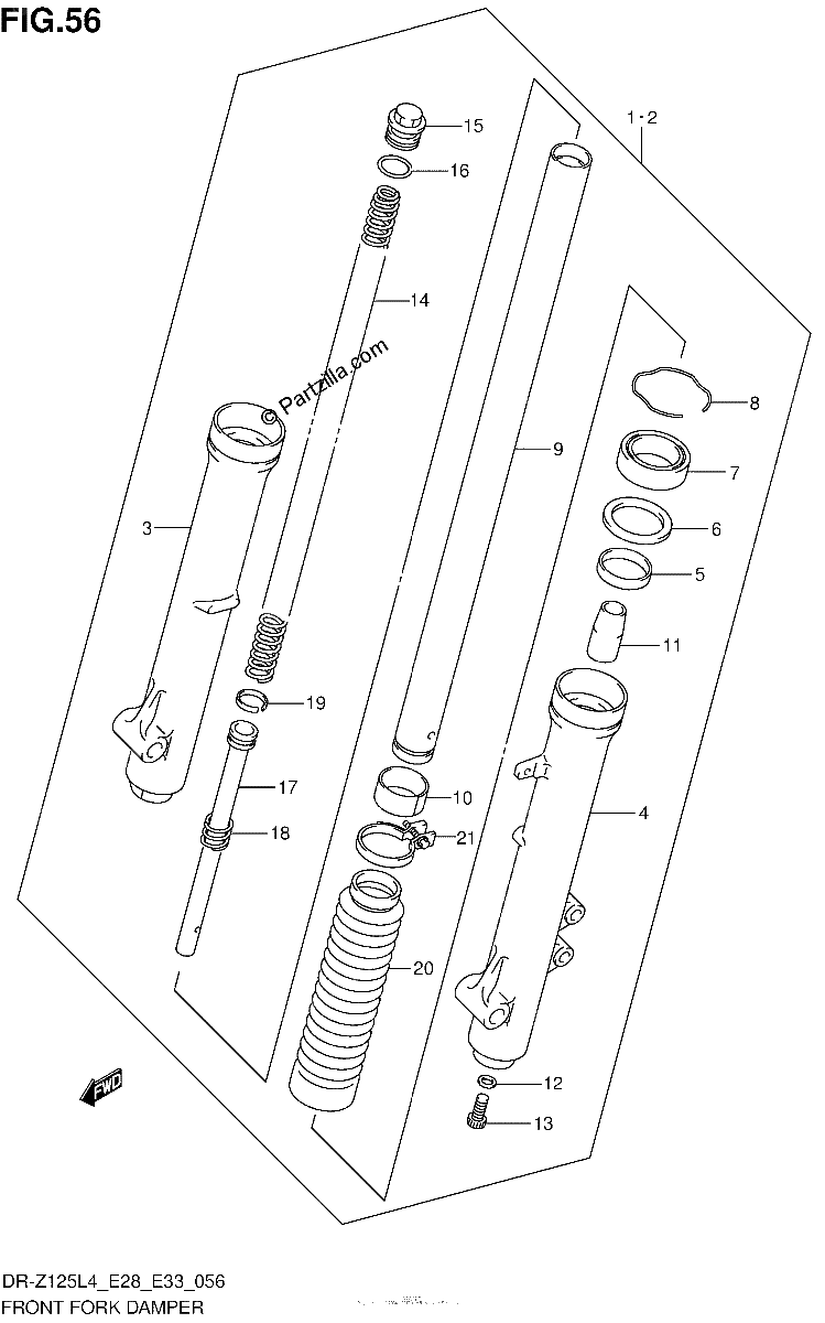 Diagrama de FRONT FORK DAMPER DR Z125LL4 E28