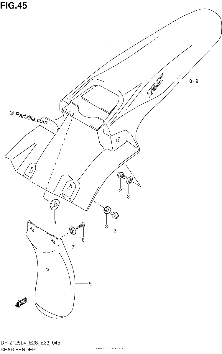 Diagrama de REAR FENDER DR Z125L4 E28