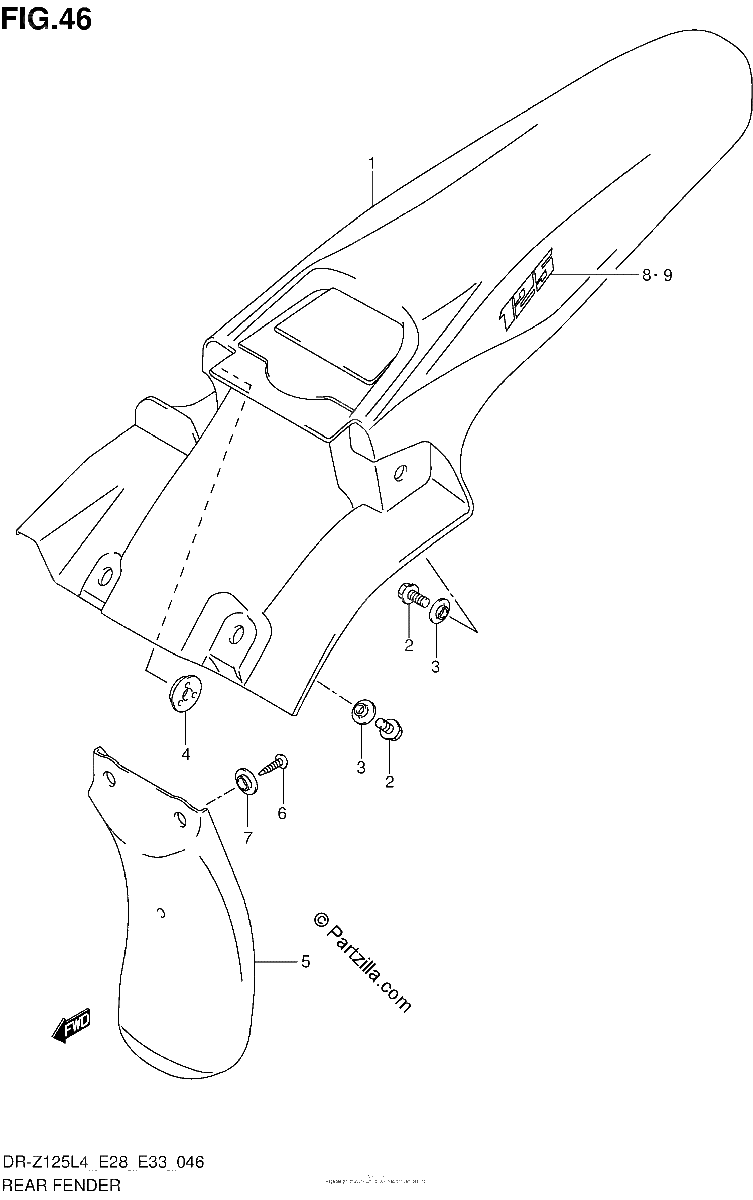 Diagrama de REAR FENDER DR Z125L4 E33
