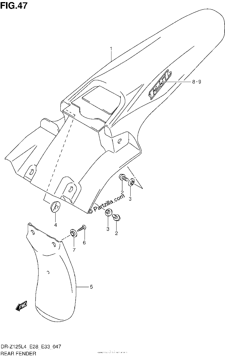 Diagrama de REAR FENDER DR Z125LL4 E28