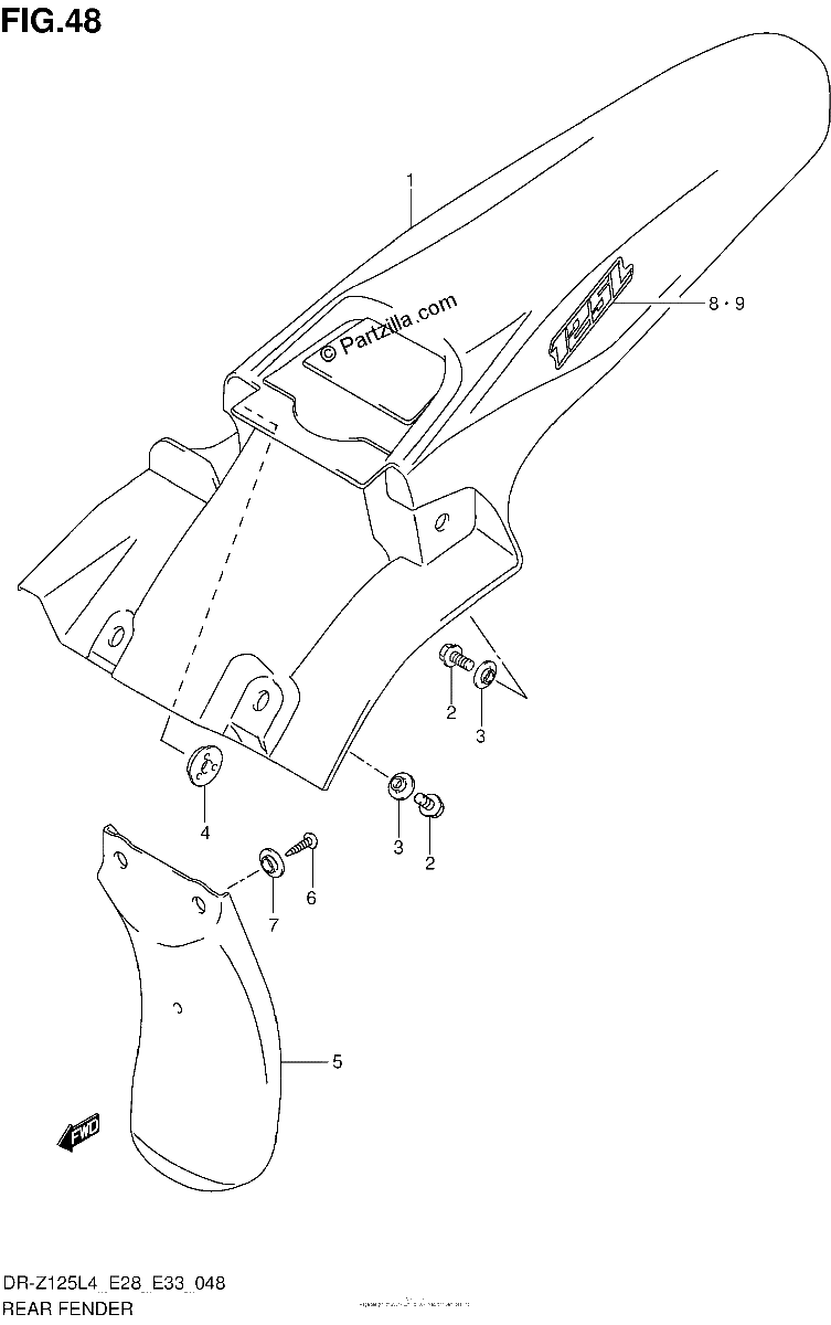 Diagrama de REAR FENDER DR Z125LL4 E33