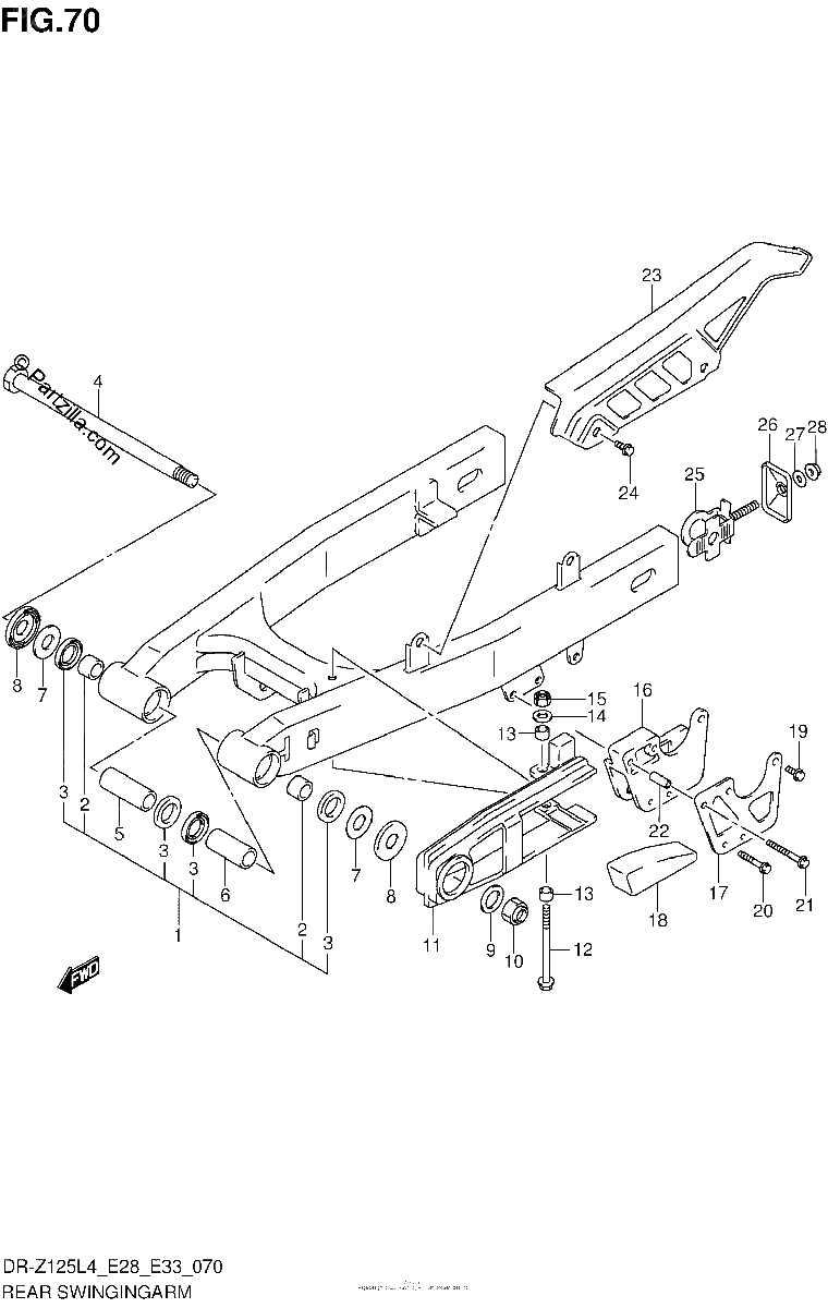 Diagrama de REAR SWINGINGARM DR Z125L4 E28
