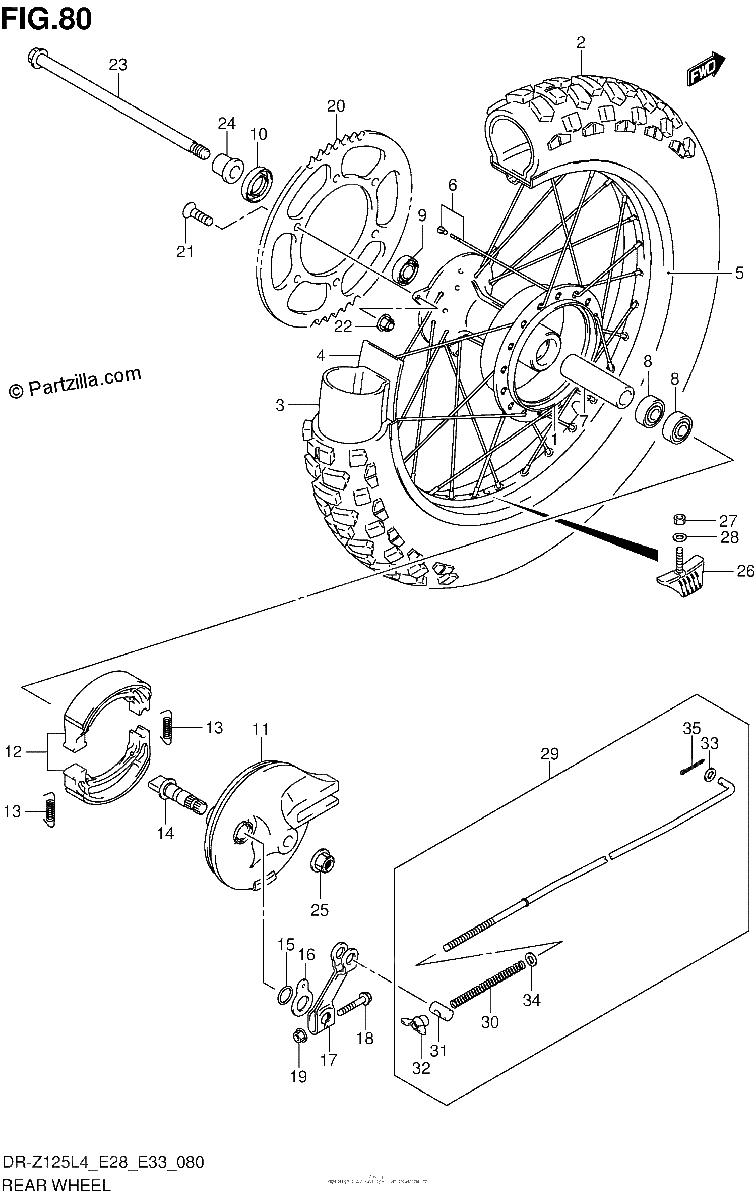 Diagrama de REAR WHEEL DR Z125L4 E33