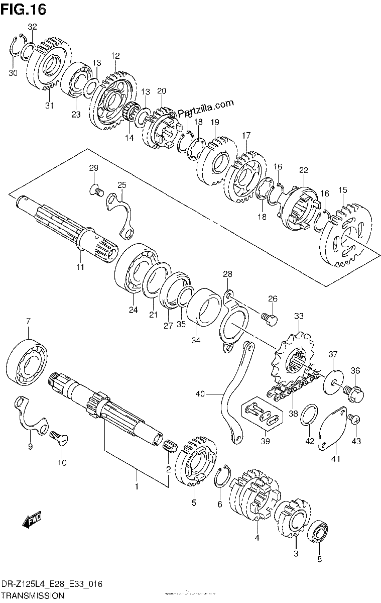 Diagrama de TRANSMISSION DR Z125LL4 E28