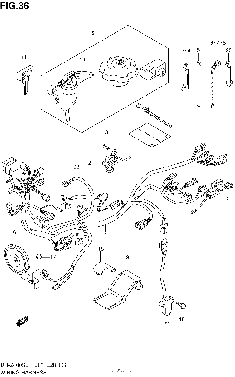 Diagrama de WIRING HARNESS DR Z400SL4 E28