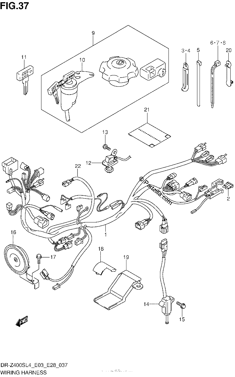 Diagrama de WIRING HARNESS DR Z400SL4 E33