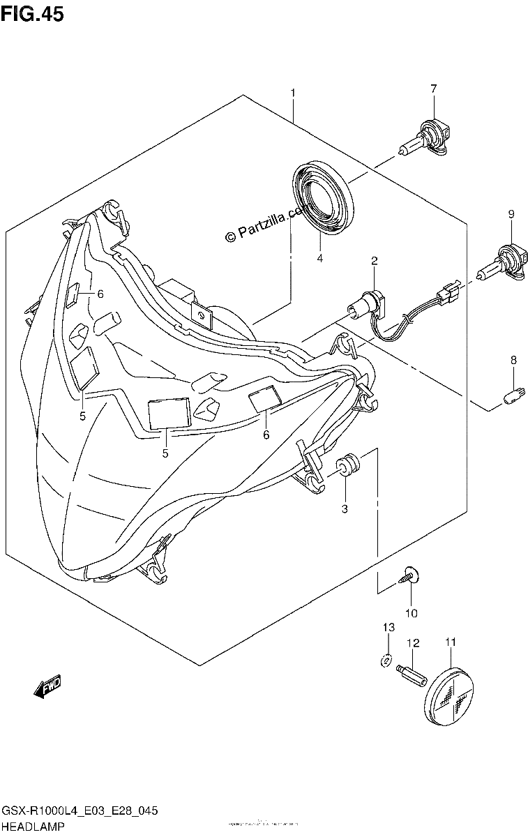 Diagrama de HEADLAMP GSX R1000L4 E03