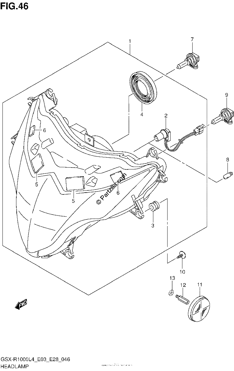 Diagrama de HEADLAMP GSX R1000L4 E28