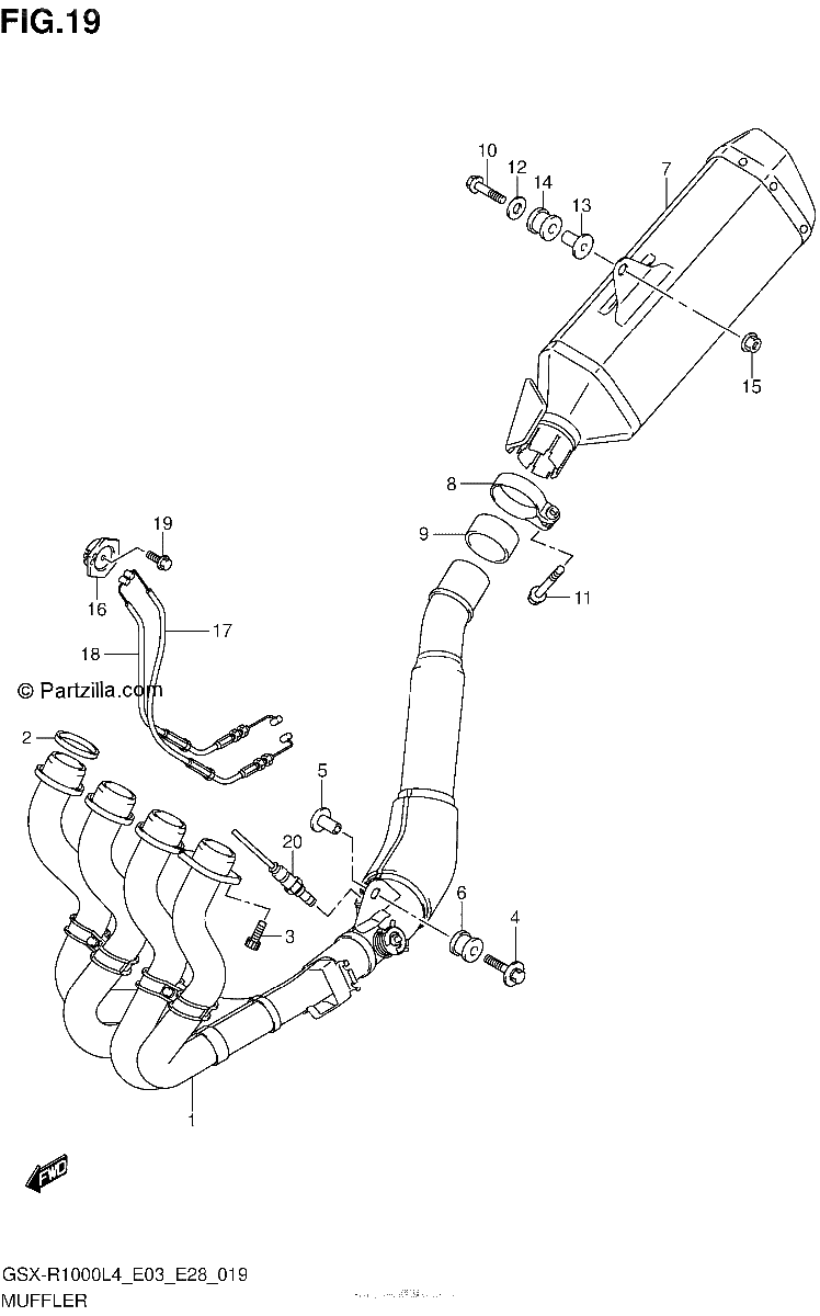 Diagrama de MUFFLER GSX R1000L4 E03