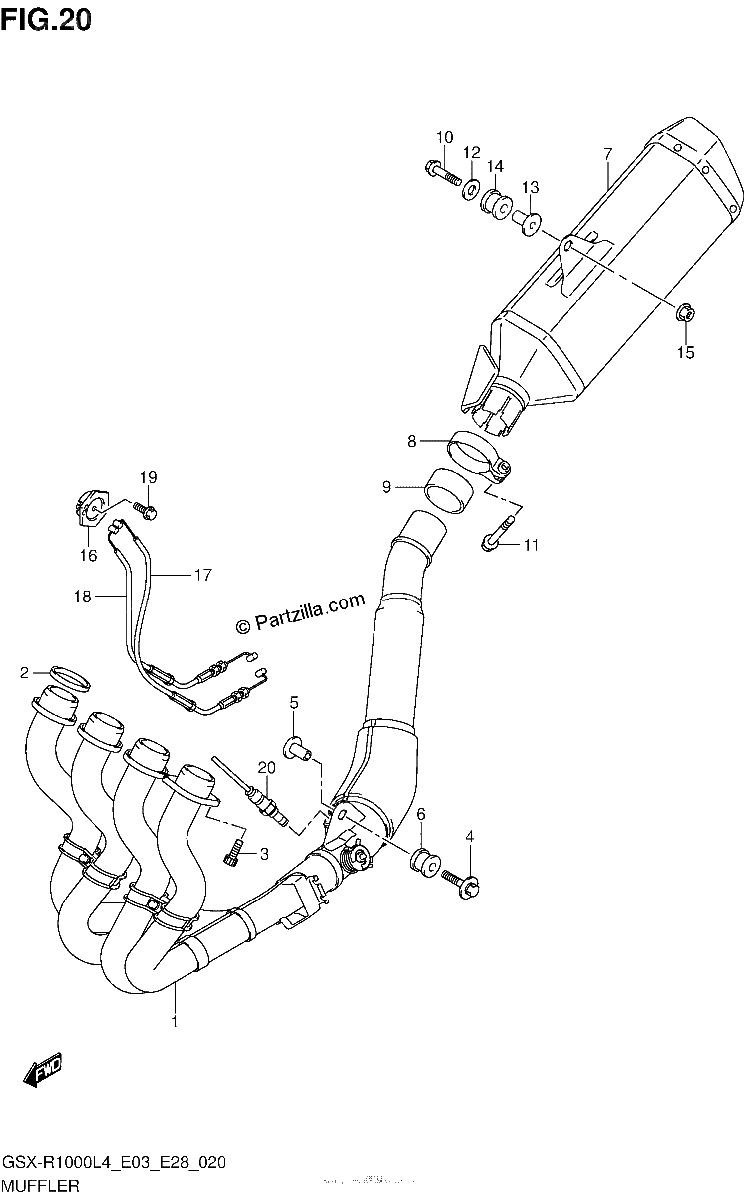 Diagrama de MUFFLER GSX R1000L4 E28