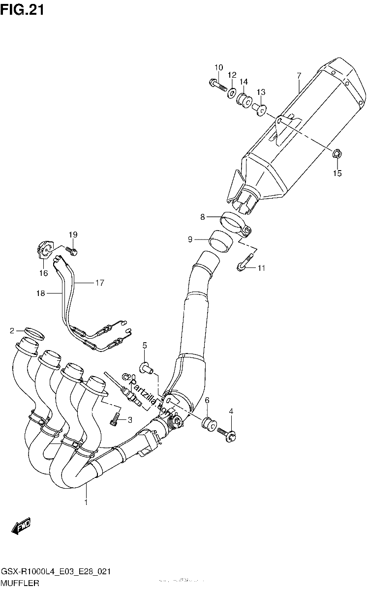 Diagrama de MUFFLER GSX R1000L4 E33
