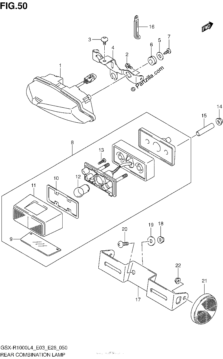 Diagrama de REAR COMBINATION LAMP GSX R1000L4 E28