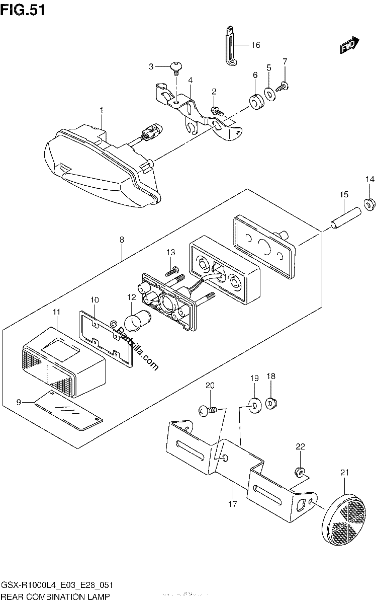 Diagrama de REAR COMBINATION LAMP GSX R1000L4 E33