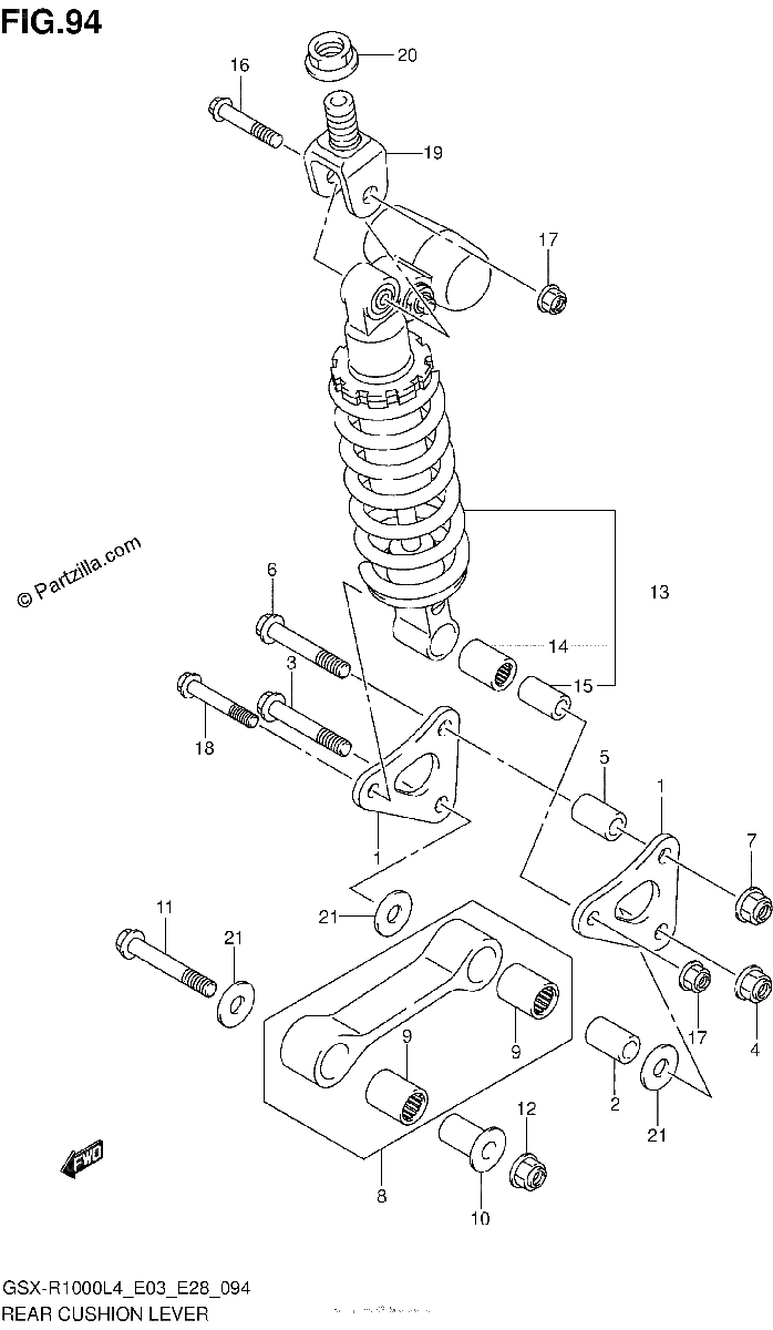 Diagrama de REAR CUSHION LEVER GSX R1000L4 E03