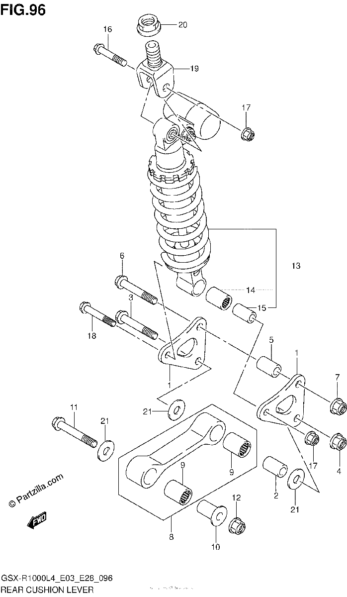 Diagrama de REAR CUSHION LEVER GSX R1000L4 E33