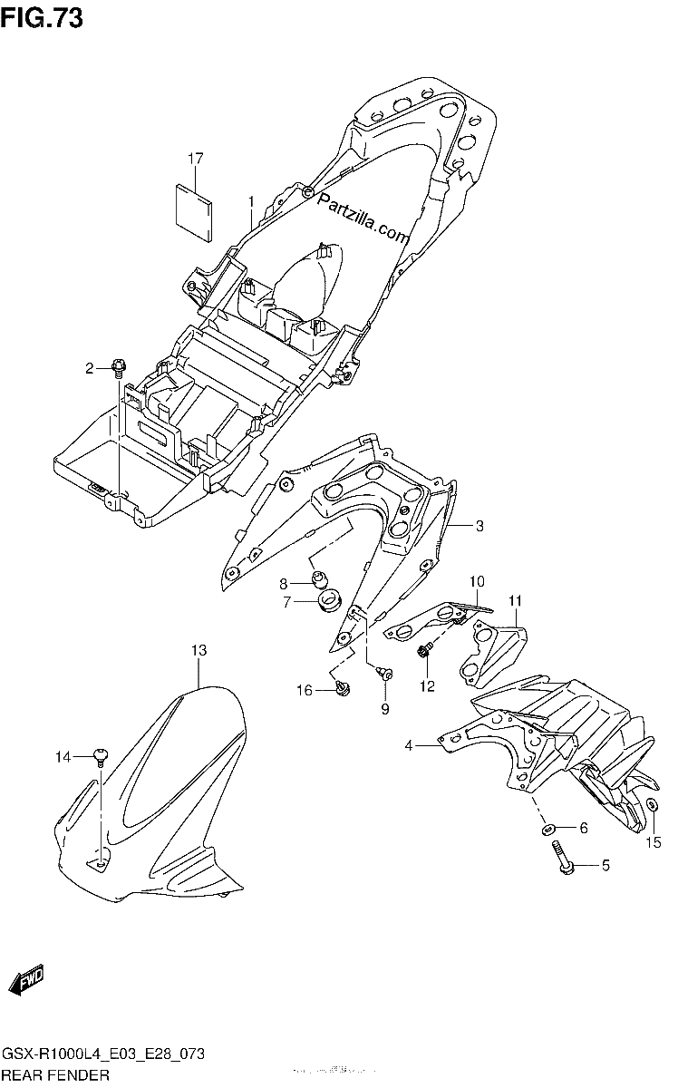 Diagrama de REAR FENDER GSX R1000L4 E03