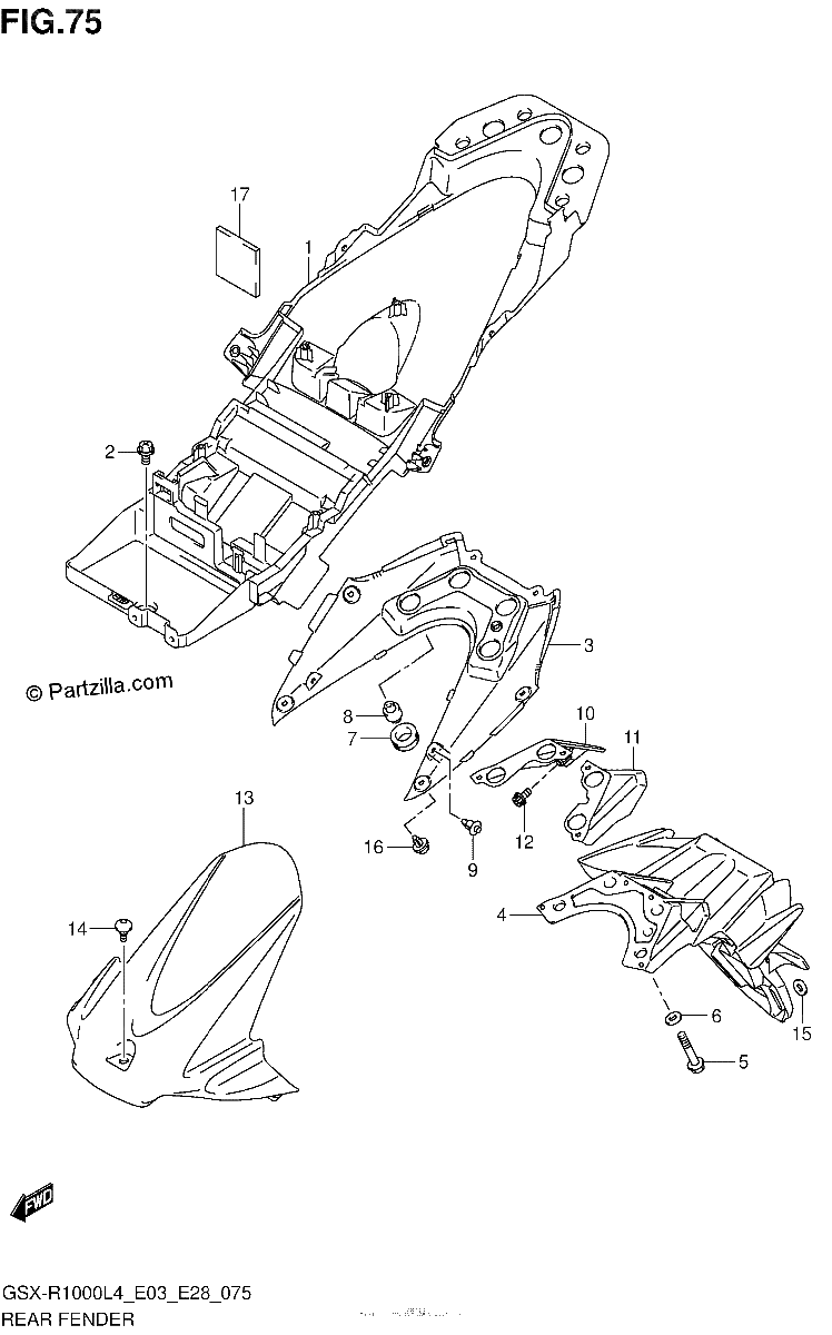 Diagrama de REAR FENDER GSX R1000L4 E33