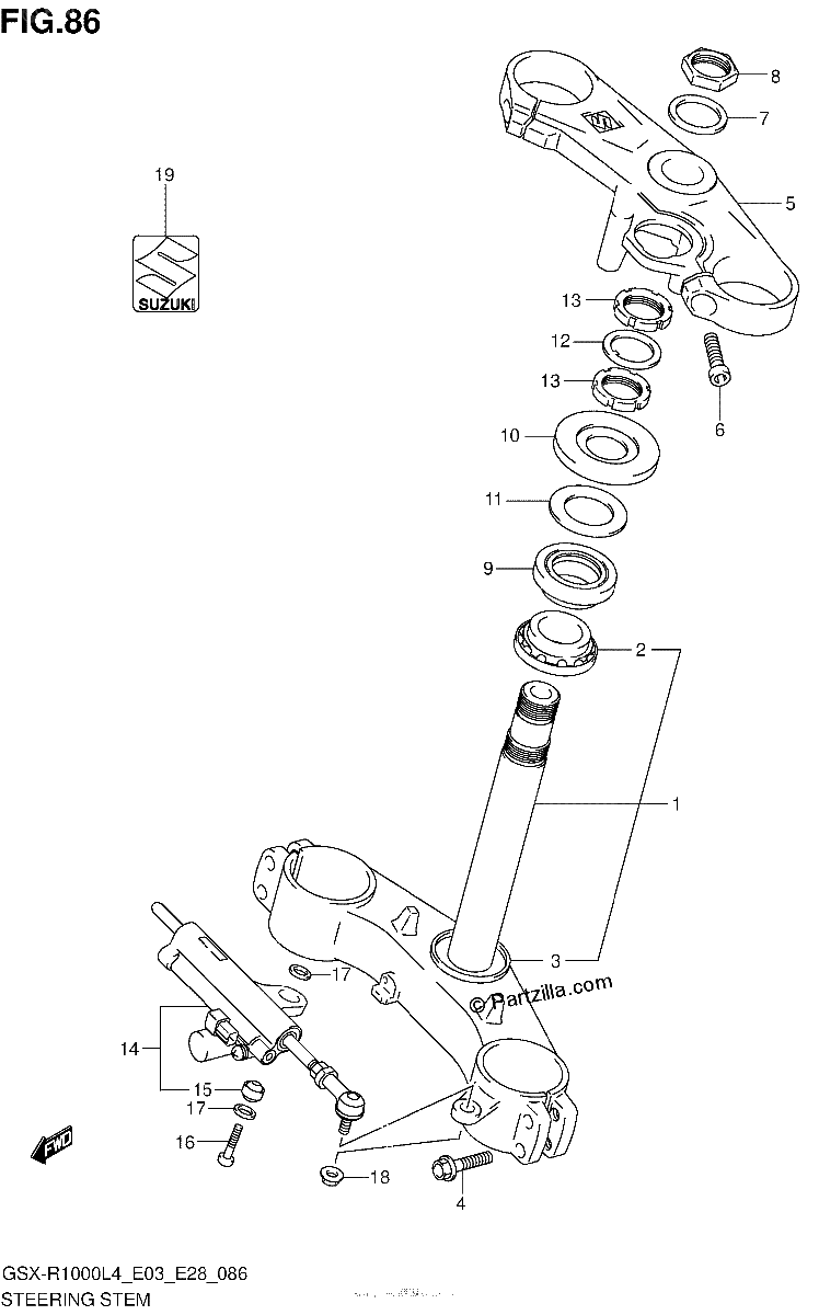 Diagrama de STEERING STEM GSX R1000L4 E03