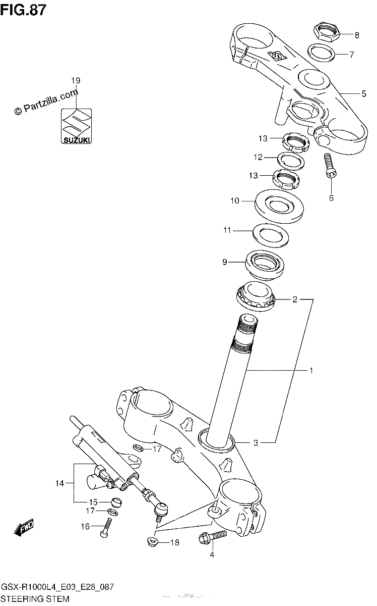Diagrama de STEERING STEM GSX R1000L4 E28