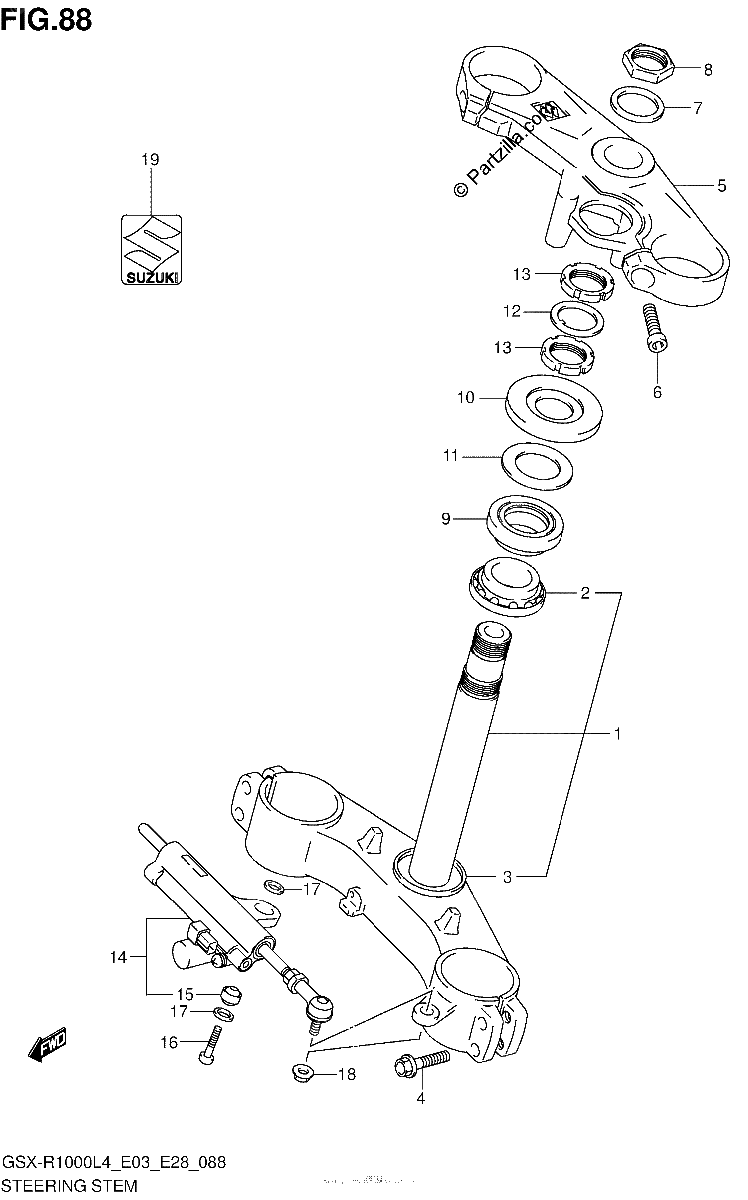 Diagrama de STEERING STEM GSX R1000L4 E33