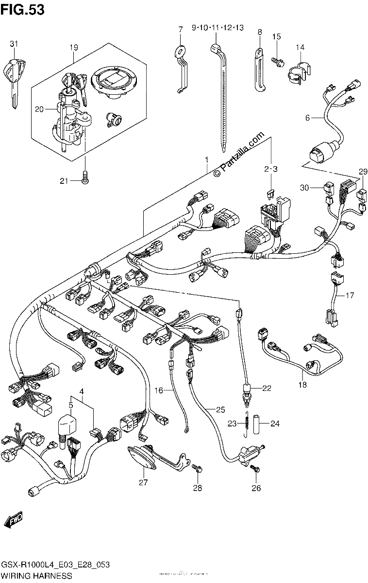 Diagrama de WIRING HARNESS GSX R1000L4 E28