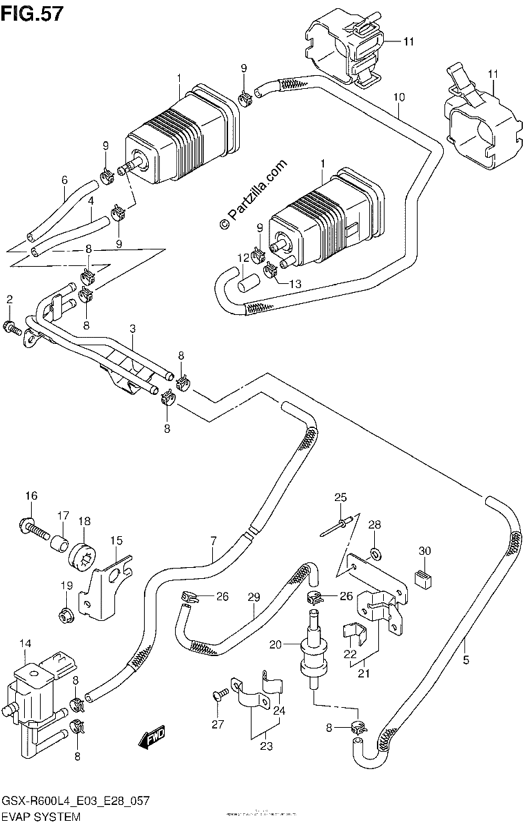 Diagrama de EVAP SYSTEM GSX R600L4 E33
